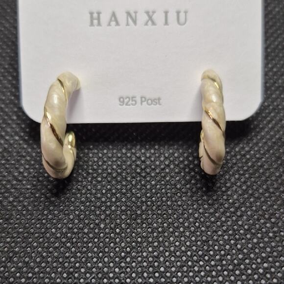 Gold Colored Cream Twisted Rope Hoop Fashion Costume Earrings - Picture 2 of 4